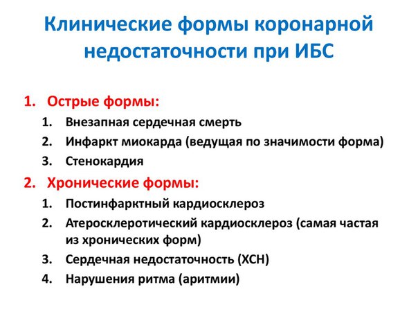 Клинические формы коронарной недостаточности: 