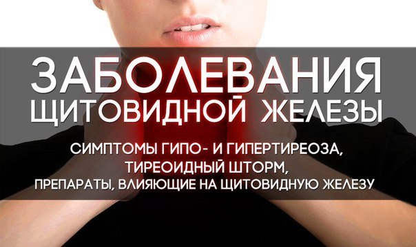 Список заболеваний щитовидной железы, симптомы гипо- и гипертиреоза, тиреоидный шторм, список препаратов, оказывающих влияние на щитовидную желез/