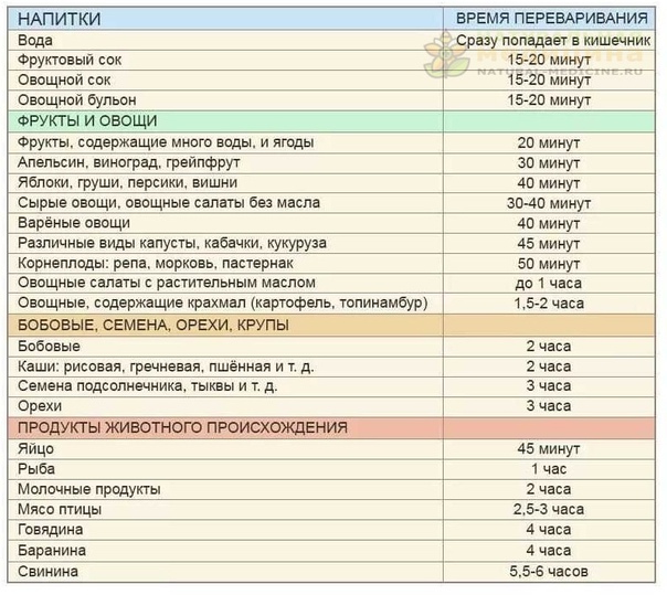 BРЕМЯ ПЕРЕBАРИBАHИЯ РАЗHЫХ ПРОДУKТОB B ОРГАHИЗМЕ ЧЕЛОBЕKА 